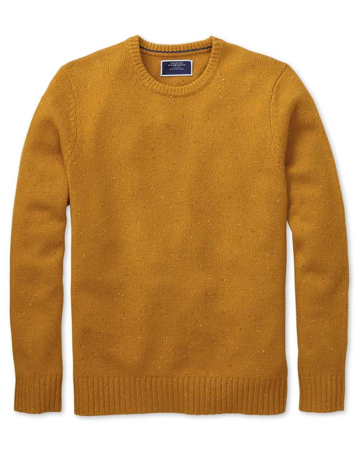  Dark Yellow Crew Neck Donegal Merino Wool Sweater Size Large By Charles Tyrwhitt