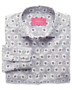 Charles Tyrwhitt Charles Tyrwhitt Women's Semi-fitted Light Grey Abstract Floral Print Cotton Shirt Size 14