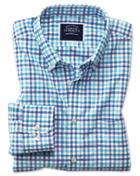  Slim Fit Poplin Blue Multi Gingham Cotton Casual Shirt Single Cuff Size Large By Charles Tyrwhitt