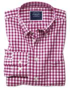  Slim Fit Non-iron Raspberry Gingham Poplin Cotton Casual Shirt Single Cuff Size Xxl By Charles Tyrwhitt