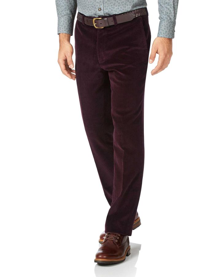  Wine Slim Fit Jumbo Corduroy Trousers Size W30 L32 By Charles Tyrwhitt
