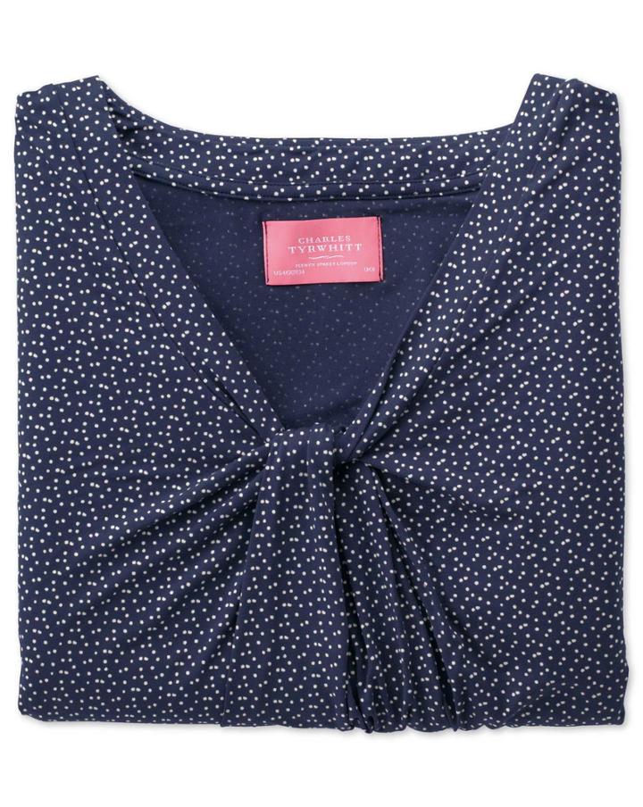 Charles Tyrwhitt Women's Navy And White Spot Printed Knot Detail Jersey Synthetic Top Size 8 By Charles Tyrwhitt