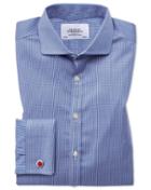 Charles Tyrwhitt Slim Fit Spread Collar Non-iron Puppytooth Royal Blue Cotton Dress Shirt French Cuff Size 14.5/32 By Charles Tyrwhitt