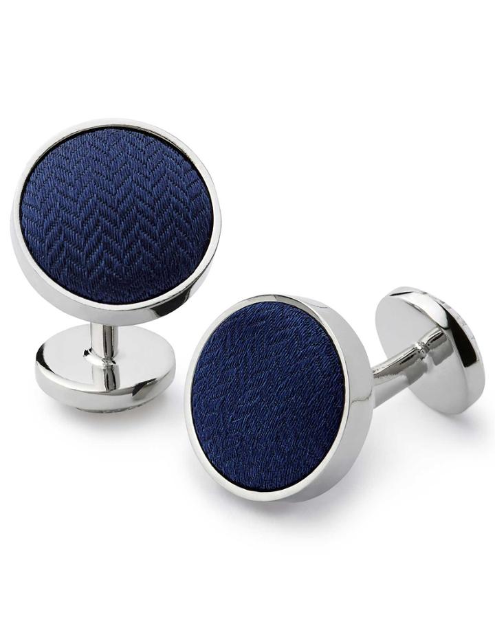  Navy Herringbone Silk Cufflinks By Charles Tyrwhitt