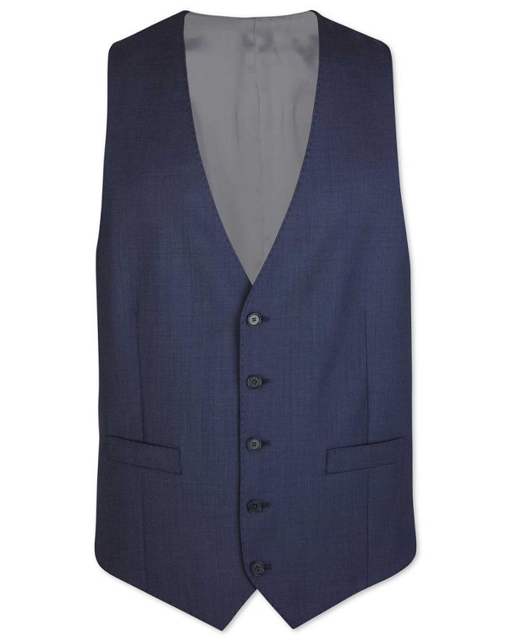  Airforce Blue Adjustable Fit Sharkskin Travel Suit Wool Waistcoat Size W36 By Charles Tyrwhitt
