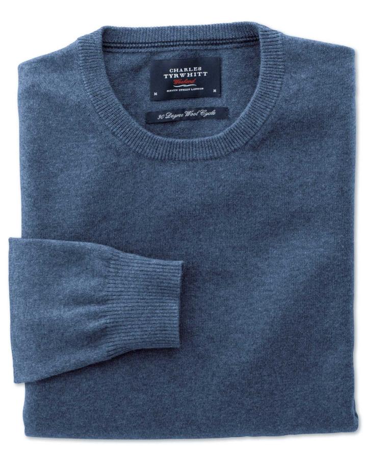Charles Tyrwhitt Charles Tyrwhitt Blue Cotton Cashmere Crew Neck Cotton/cashmere Sweater Size Xxl