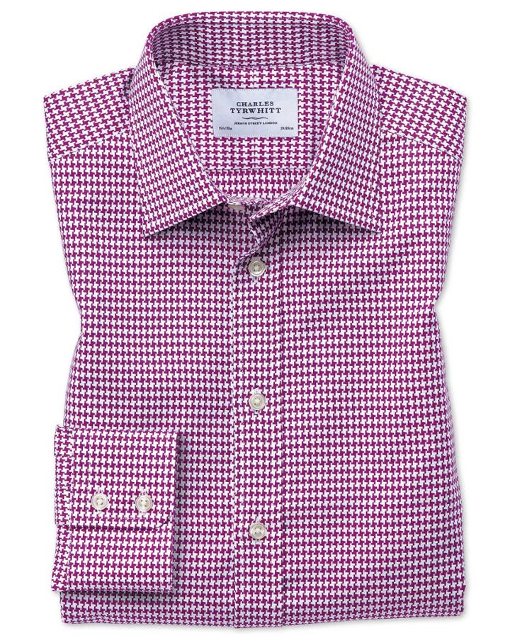 Charles Tyrwhitt Classic Fit Large Puppytooth Berry Cotton Dress Shirt Single Cuff Size 15.5/33 By Charles Tyrwhitt