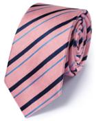  Slim Pink And Navy Silk Mix Classic Stripe Tie By Charles Tyrwhitt