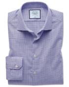  Super Slim Fit Business Casual Non-iron Puppytooth Lilac Cotton Dress Shirt Single Cuff Size 14/33 By Charles Tyrwhitt