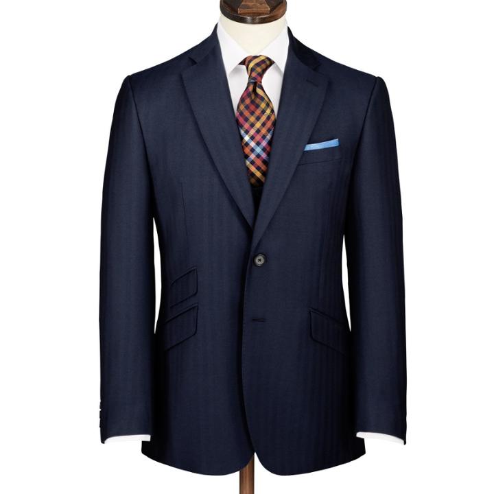 Charles Tyrwhitt Charles Tyrwhitt Navy Slim Fit Herringbone Yorkshire Worsted Luxury Wool Jacket Size 36