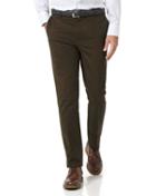  Brown Extra Slim Fit Flat Front Non-iron Cotton Chino Pants Size W30 L30 By Charles Tyrwhitt