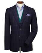  Slim Fit Navy And Blue Checkered Wool Flannel Wool Blazer Size 38 By Charles Tyrwhitt
