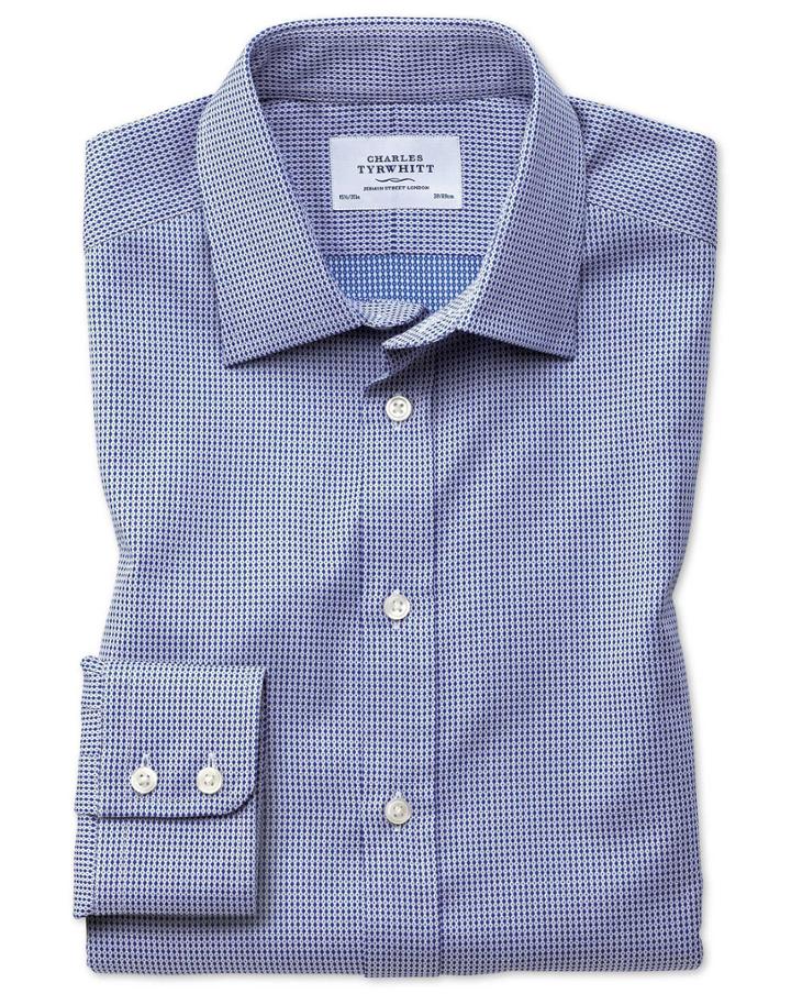 Charles Tyrwhitt Slim Fit Egyptian Cotton Diamond Spot Navy Blue Dress Shirt Single Cuff Size 14.5/33 By Charles Tyrwhitt