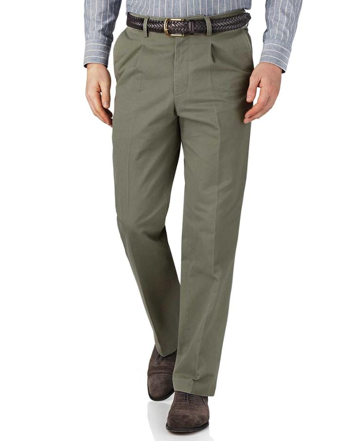 Charles Tyrwhitt Charles Tyrwhitt Light Green Classic Fit Single Pleat Cotton Chino Pants Size W30 L38