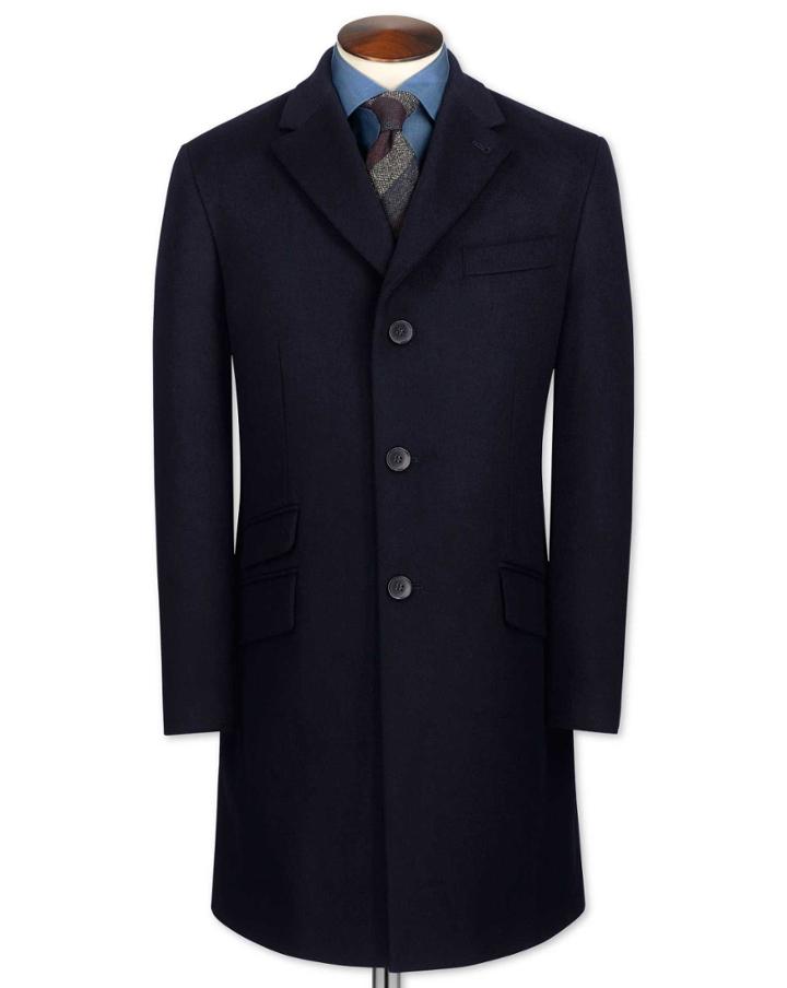 Charles Tyrwhitt Charles Tyrwhitt Navy Wool And Cashmere Epsom Overwool/cashmere Coat Size 36