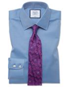  Classic Fit Non-iron Twill Blue Cotton Dress Shirt Single Cuff Size 15/33 By Charles Tyrwhitt