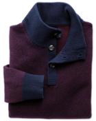 Charles Tyrwhitt Charles Tyrwhitt Navy Jacquard Button Neck Wool Sweater Size Large