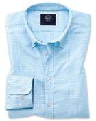  Extra Slim Fit Sky Blue Gingham Soft Washed Non-iron Stretch Cotton Casual Shirt Single Cuff Size Medium By Charles Tyrwhitt
