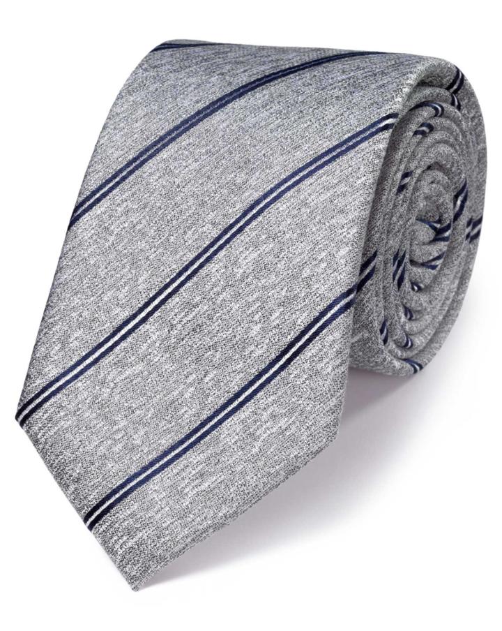 Charles Tyrwhitt Charles Tyrwhitt Silver And Navy Classic Melange Striped Tie