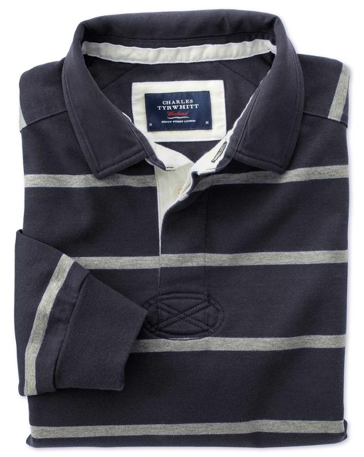 Charles Tyrwhitt Charles Tyrwhitt Navy And Grey Stripe Rugby Cotton Shirt Size Large