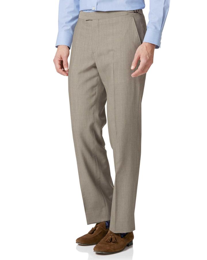  Natural Panama Classic Fit British Suit Wool Pants Size W34 L38 By Charles Tyrwhitt