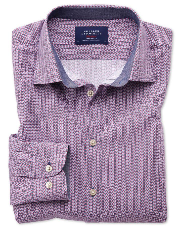 Charles Tyrwhitt Slim Fit Magenta And Blue Print Cotton Casual Shirt Single Cuff Size Small By Charles Tyrwhitt
