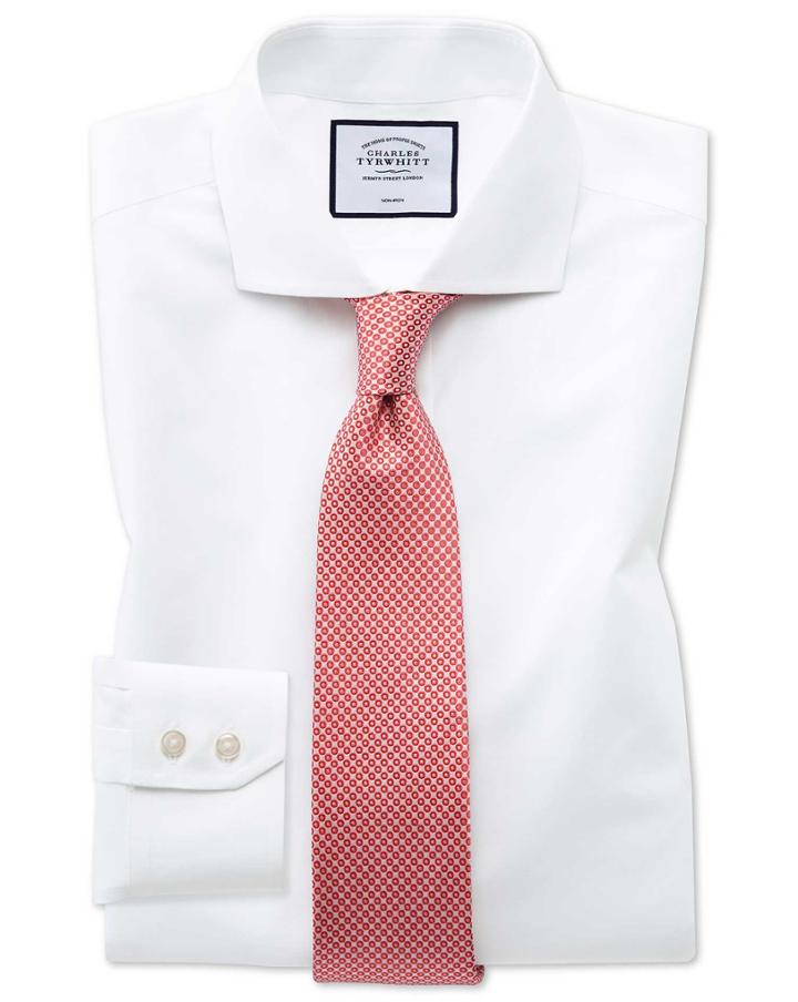  Classic Fit White Non-iron Poplin Spread Collar Cotton Dress Shirt Single Cuff Size 15/33 By Charles Tyrwhitt