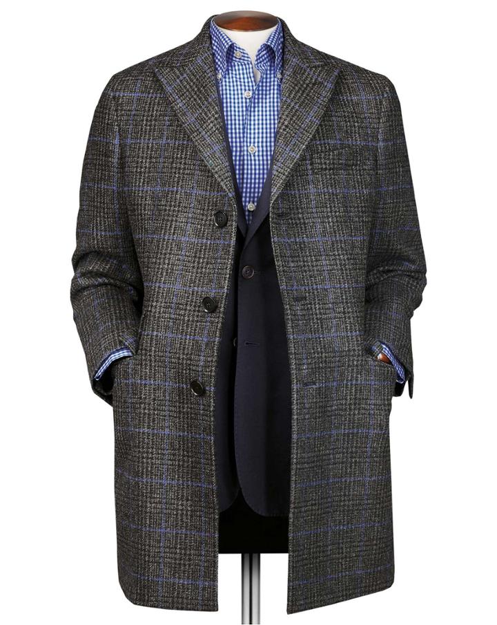  Grey Overcheckered Wool Epsom Wool Coat Size 36 By Charles Tyrwhitt