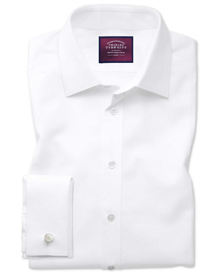  Extra Slim Fit Luxury Marcella Bib Front White Tuxedo Egyptian Cotton Dress Shirt French Cuff Size 14.5/32 By Charles Tyrwhitt