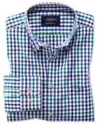 Charles Tyrwhitt Classic Fit Button-down Non-iron Poplin Blue And Green Gingham Cotton Casual Shirt Single Cuff Size Medium By Charles Tyrwhitt