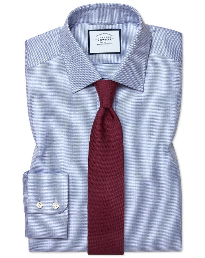  Slim Fit Egyptian Cotton Chevron Sky Blue Dress Shirt French Cuff Size 14.5/33 By Charles Tyrwhitt