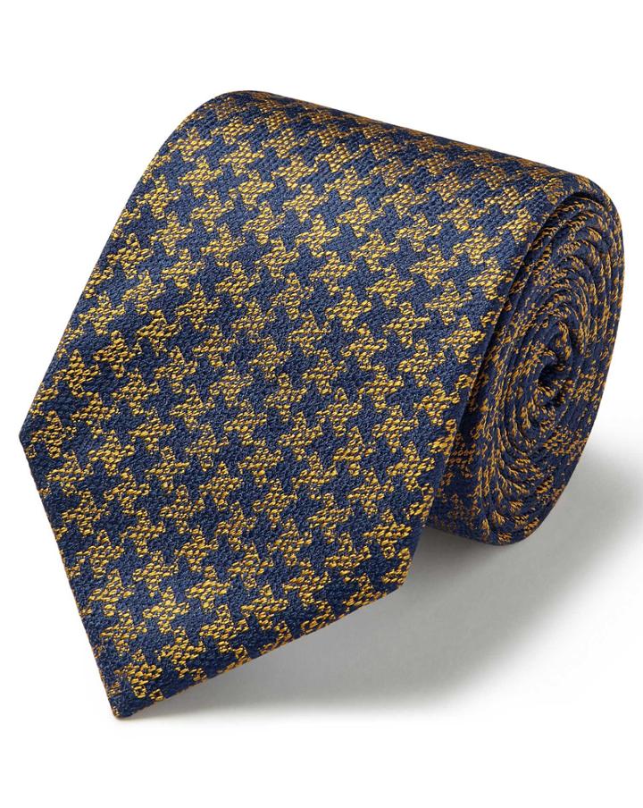  Gold And Navy Silk Soft Touch Puppytooth Design Classic Tie By Charles Tyrwhitt