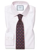  Classic Fit Brushed-back Basketweave Pink Stripe Cotton Dress Shirt Single Cuff Size 15.5/33 By Charles Tyrwhitt