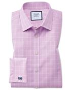 Charles Tyrwhitt Slim Fit Non-iron Prince Of Wales Pink Cotton Dress Shirt Single Cuff Size 14.5/32 By Charles Tyrwhitt