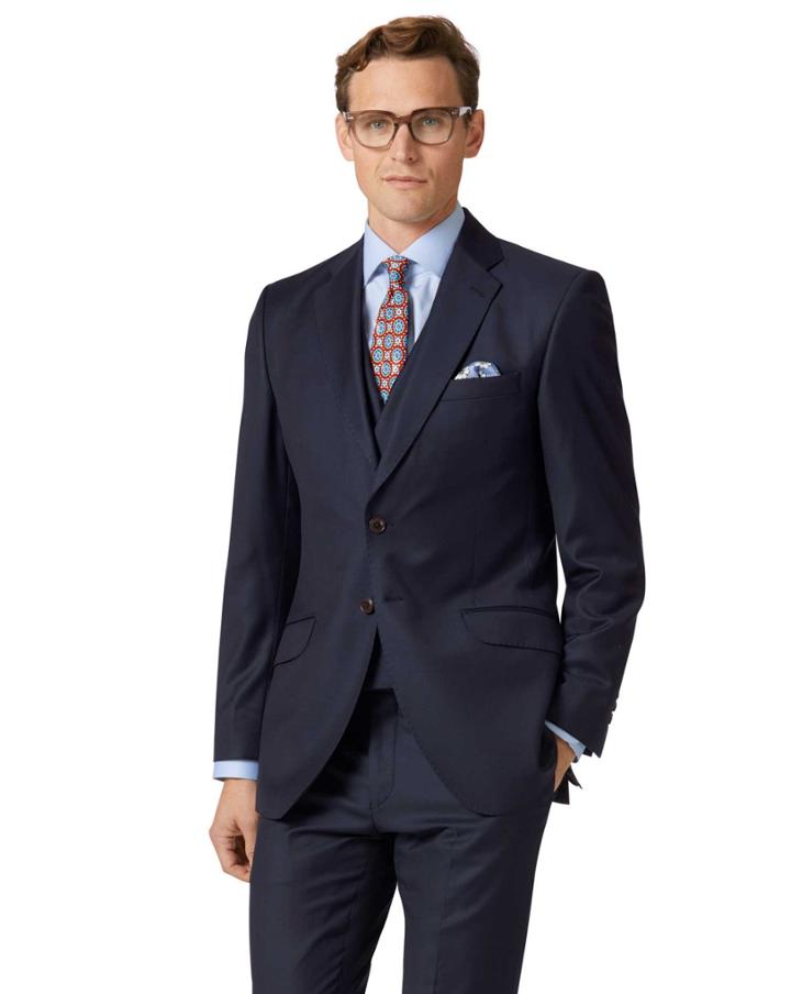  Navy Slim Fit Italian Twill Luxury Suit Wool Jacket Size 42 By Charles Tyrwhitt