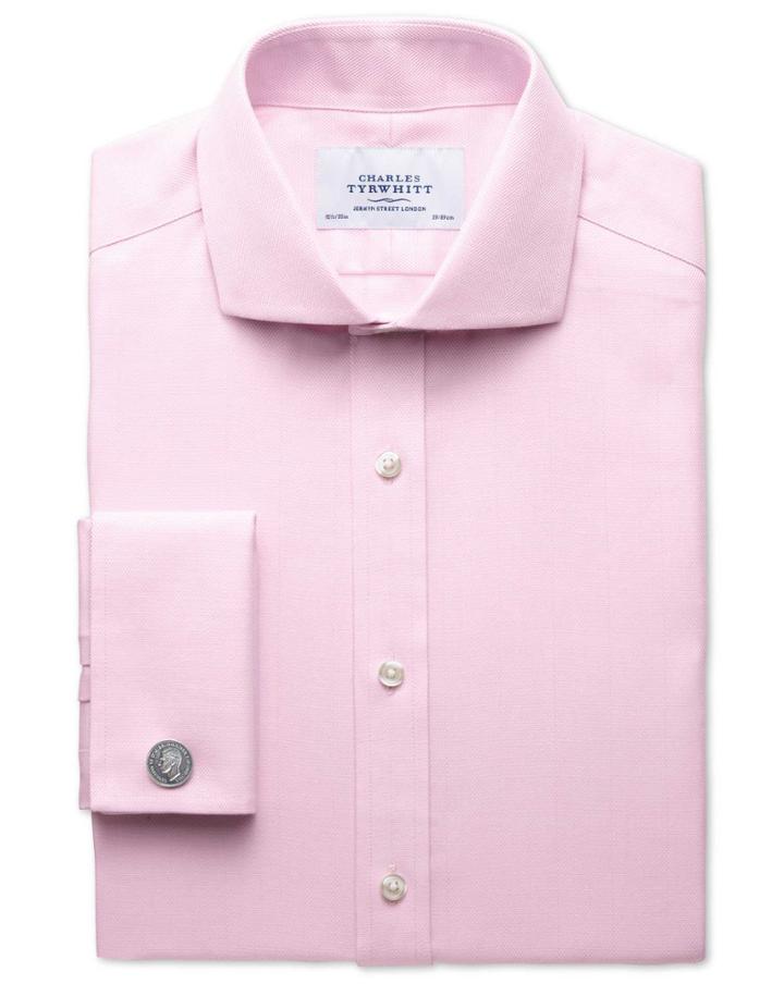 Charles Tyrwhitt Charles Tyrwhitt Extra Slim Fit Spread Collar Non-iron Herringbone Light Pink Shirt