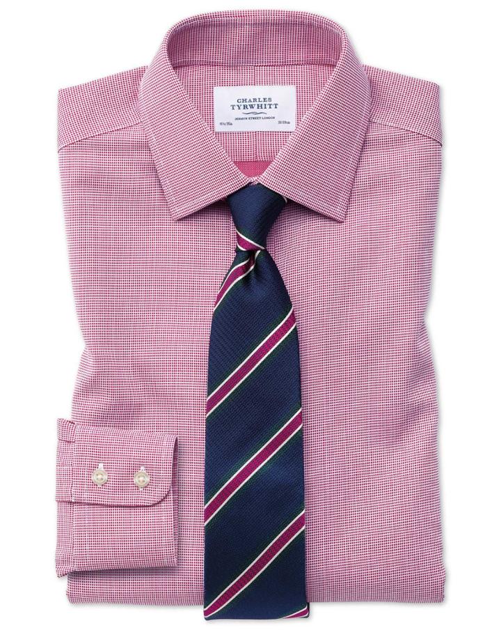 Charles Tyrwhitt Slim Fit Non-iron Square Weave Magenta Cotton Dress Casual Shirt Single Cuff Size 14.5/32 By Charles Tyrwhitt