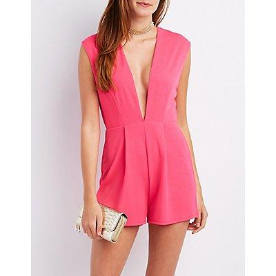 Charlotte Russe Plunging Pleated Romper