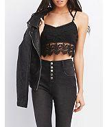 Charlotte Russe Fringed Lace Crop Top