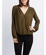 Charlotte Russe Wrapped Surplice Blouse