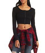Charlotte Russe Ribbed Snap-front Crop Top
