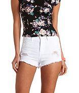 Charlotte Russe White Ripped Denim High-waisted Shorts