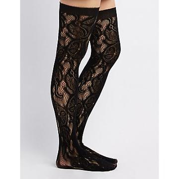 Charlotte Russe Floral Fishnet Over-the-knee Tights