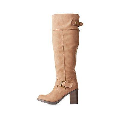 Charlotte Russe Faux Suede Buckled Riding Boots