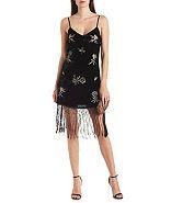 Charlotte Russe Strappy Fringed Velvet Dress With Metallic Accents