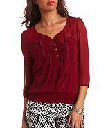 Charlotte Russe Pleated Lace Pullover Blouse