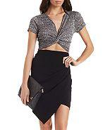 Charlotte Russe Ribbed, Marled & Knotted Crop Top
