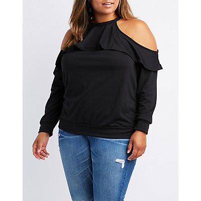 Charlotte Russe Plus Size Tiered Cold Shoulder Sweatshirt