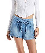 Charlotte Russe Pleated Chambray Belted Shorts