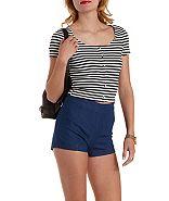 Charlotte Russe Button-up Striped Crop Top